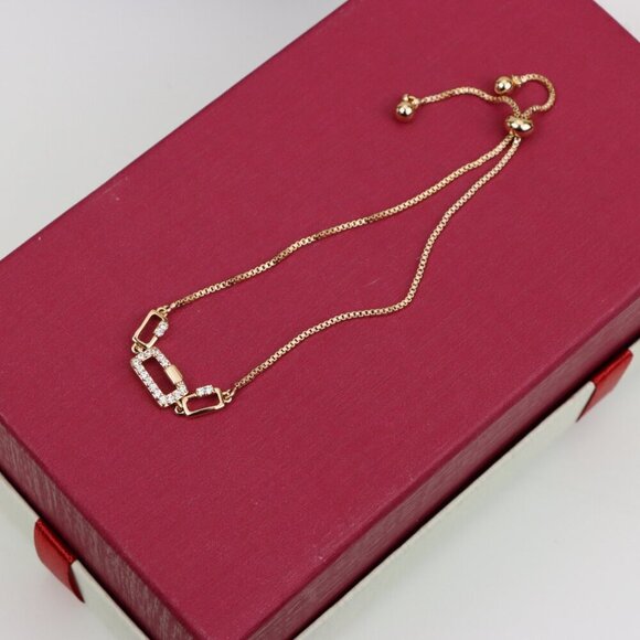 Elegant Rose Gold Adjustable Bracelet with Sparkling Rectangle Charms, XPAB0632 - Picture 10 of 12